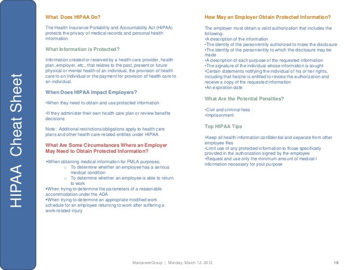 employment law tool box hipaa cheat sheet