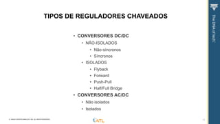 © VISHAY INTERTECHNOLOGY, INC. ALL RIGHTS RESERVED.
TIPOS DE REGULADORES CHAVEADOS
• CONVERSORES DC/DC
• NÃO-ISOLADOS
• Não-síncronos
• Síncronos
• ISOLADOS
• Flyback
• Forward
• Push-Pull
• Half/Full Bridge
• CONVERSORES AC/DC
• Não isolados
• Isolados
17
 