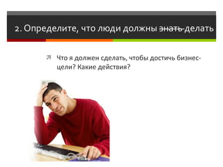  Что я должен сделать, чтобы достичь бизнес-
   цели? Какие действия?
 