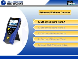3
AGENDAEthernet Webinar Courses
1. Ethernet Intro Part A
2. Ethernet Intro Part B
3. Carrier Ethernet Intro
4. Carrier Ethernet Test
5. New GbE Testers Intro
 