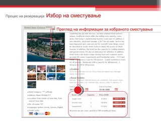 Процес на резервација :  Избор на сместување Преглед на информации за избраното сместување 