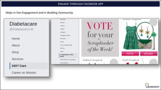 ENGAGE THROUGH FACEBOOK APP
Helps in Fan Engagement and in Building Community.
 