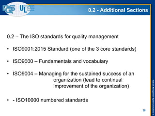 DQS-ULManagementSystemsSolutions©
0.2 - Additional Sections
28
0.2 – The ISO standards for quality management
• ISO9001:2015 Standard (one of the 3 core standards)
• ISO9000 – Fundamentals and vocabulary
• ISO9004 – Managing for the sustained success of an
organization (lead to continual
improvement of the organization)
• - ISO10000 numbered standards
 