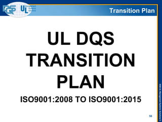 DQS-ULManagementSystemsSolutions©
Transition Plan
UL DQS
TRANSITION
PLAN
ISO9001:2008 TO ISO9001:2015
56
 