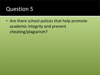 Question 5 Are there school polices that help promote academic integrity and prevent cheating/plagiarism? 