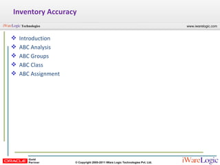 Inventory Accuracy Introduction ABC Analysis ABC Groups ABC Class ABC Assignment 