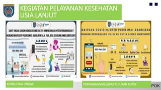 KEGIATAN PELAYANAN KESEHATAN
USIA LANJUT
KONSULTASI ONLINE PERPANJANGAN SURAT RUJUKAN RUTIN
 
