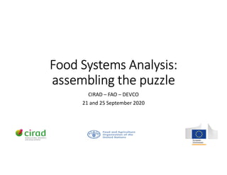 Food Systems Analysis:
assembling the puzzle
CIRAD – FAO – DEVCO
21 and 25 September 2020
 
