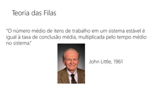 Teoria das Filas
“O número médio de itens de trabalho em um sistema estável é
igual à taxa de conclusão média, multiplicada pelo tempo médio
no sistema.”
John Little, 1961
 
