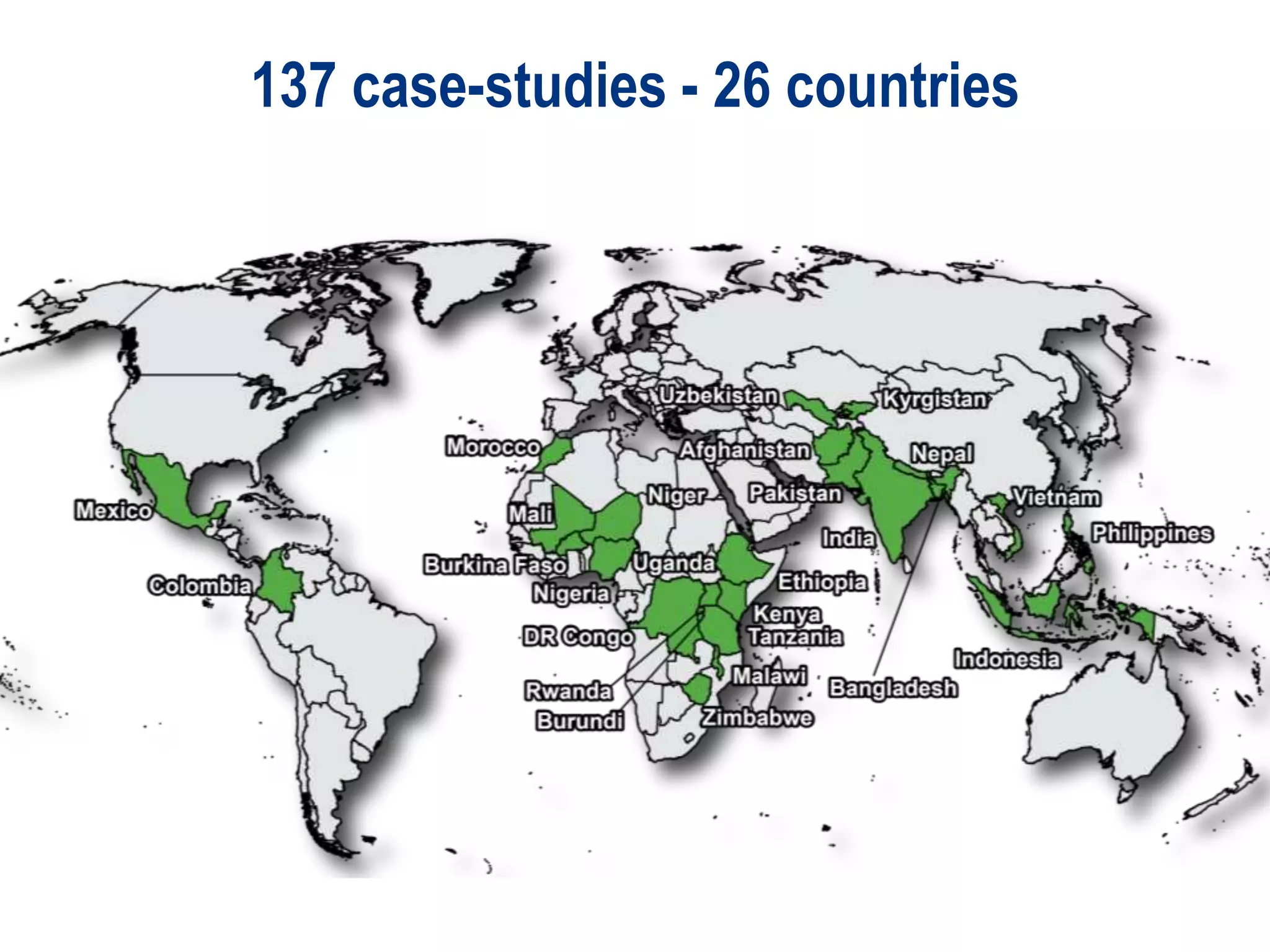 137 case-studies - 26 countries
 