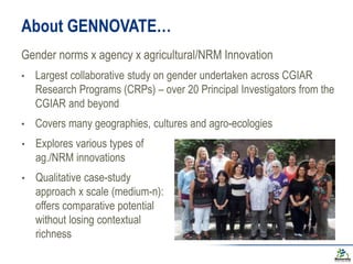 GENNOVATE: Enabling gender equality in agricultural and environmental innovation - Study concepts and methodology