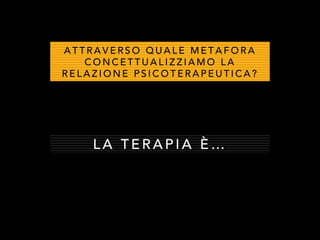 A T T R A V E R S O Q U A L E M E T A F O R A
C O N C E T T U A L I Z Z I A M O L A
R E L A Z I O N E P S I C O T E R A P E U T I C A ?
L A T E R A P I A È …
 