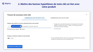2. Mettre des bonnes hypothèses de mots clés en lien avec
votre produit
 