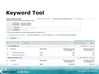 www. eduvision.de/course/adwords
Keyword-Planer
 