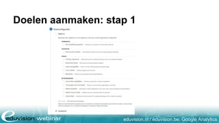 eduvision.nl / eduvision.be: Google Analytics
Doelen aanmaken: stap 1
 