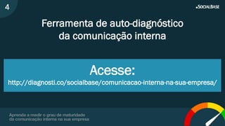 Ferramenta de auto-diagnóstico
da comunicação interna
Acesse:
http://diagnosti.co/socialbase/comunicacao-interna-na-sua-empresa/
4
 