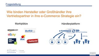 We speak
eCommerce
3
Fragestellung
Marktplätze
Wie binden Hersteller oder Großhändler ihre
Vertriebspartner in ihre e-Commerce Strategie ein?
Händlerplattform
 