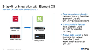 ▪ Seamless data replication
between NetApp SolidFire
Element® OS and
ONTAP® powered systems
▪ Cross-platform failover
from...