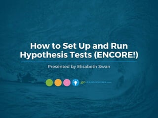 How to Set Up and Run
Hypothesis Tests (ENCORE!)
Presented by Elisabeth Swan
 