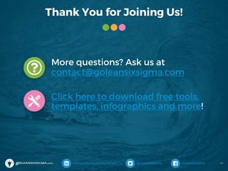Thank You for Joining Us!
More questions? Ask us at
contact@goleansixsigma.com
Click here to download free tools,
templates, infographics and more!
@GoLeanSixSigma/company/GoLeanSixSigma-com /GoLeanSixSigma 59
 