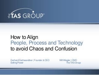 How to Align
People, Process and Technology
to avoid Chaos and Confusion

Gerhard Gschwandtner | Founder & CEO   Will Wiegler | CMO
Selling Power                                 The TAS Group
 