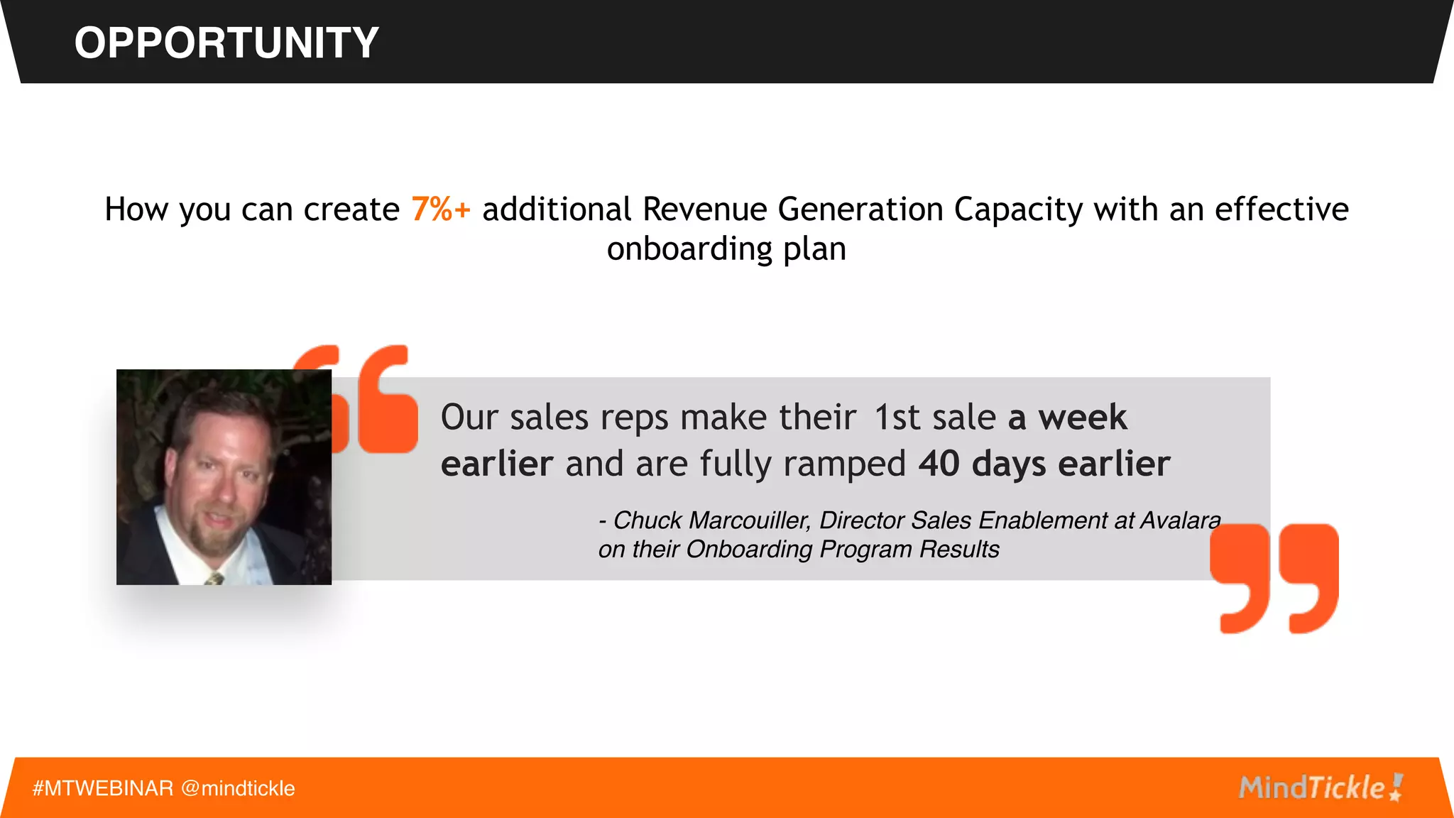 NEW HIRE ONBOARDING
#MTWEBINAR @mindtickle
How you can create 7%+ additional Revenue Generation Capacity with an effective
onboarding plan
 