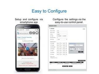Easy to Configure
Setup and configure via
smartphone app
Configure the settings via the
easy-to-use control panel.
 