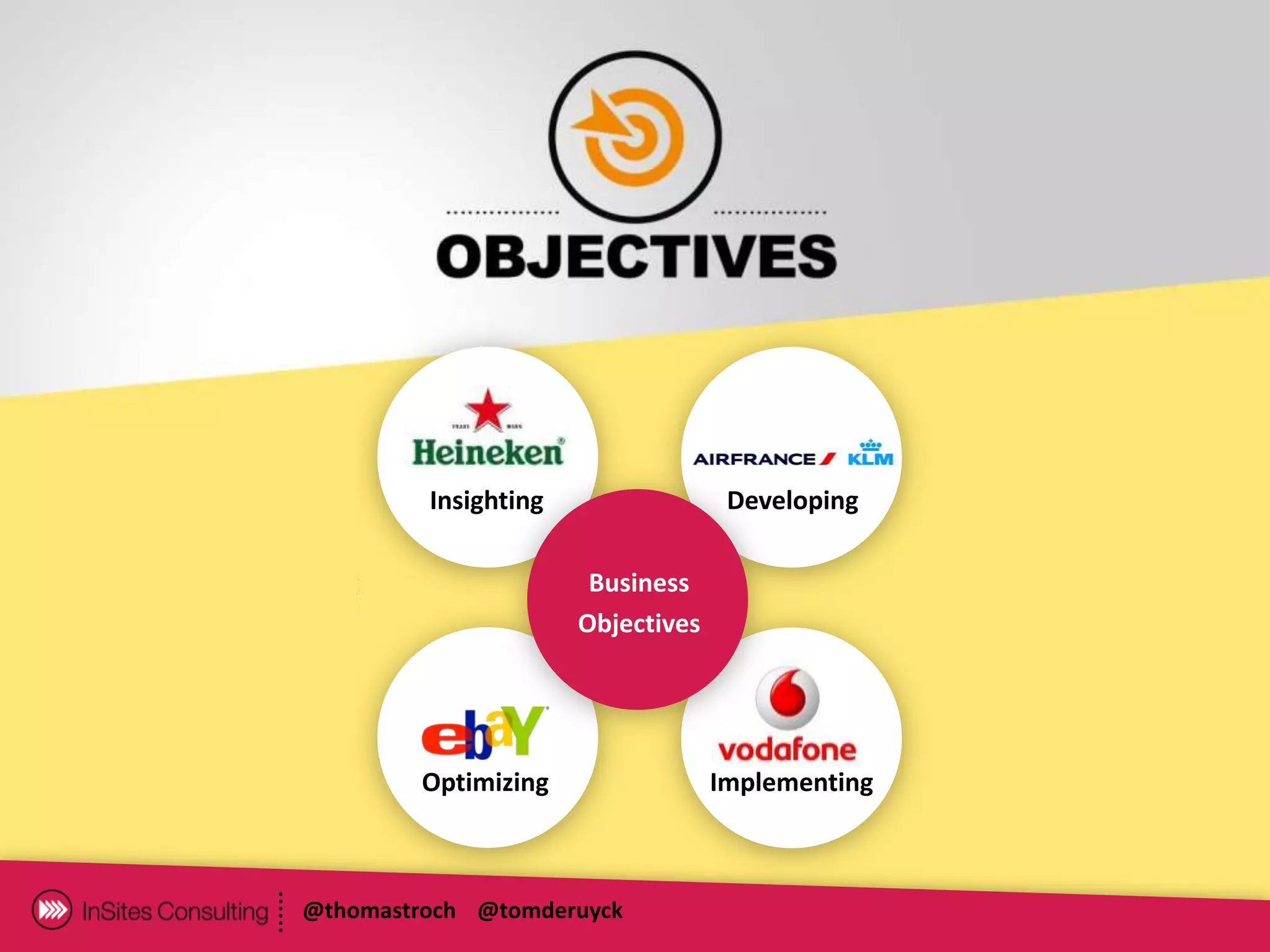 Insighting                 Developing

                       Business
                      Objectives




        Optimizing                 Implementing



@thomastroch @tomderuyck
 