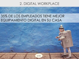 2. DIGITAL WORKPLACE
35% DE LOS EMPLEADOS TIENE MEJOR
EQUIPAMIENTO DIGITAL EN SU CASA
6/32
 