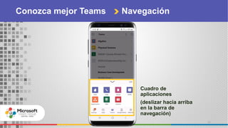 51
• Web UI with highlight
Conozca mejor Teams Navegación
Cuadro de
aplicaciones
(deslizar hacia arriba
en la barra de
navegación)
 