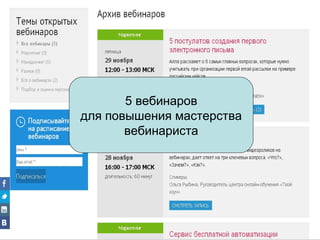 5 вебинаров
для повышения мастерства
вебинариста

 