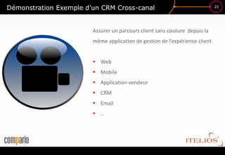 Démonstration Exemple d’un CRM Cross-canal                                   20




                        Assurer un parcours client sans couture depuis la
                        même application de gestion de l’expérience client


                         Web
                         Mobile
                         Application vendeur
                         CRM
                         Email
                         …
 