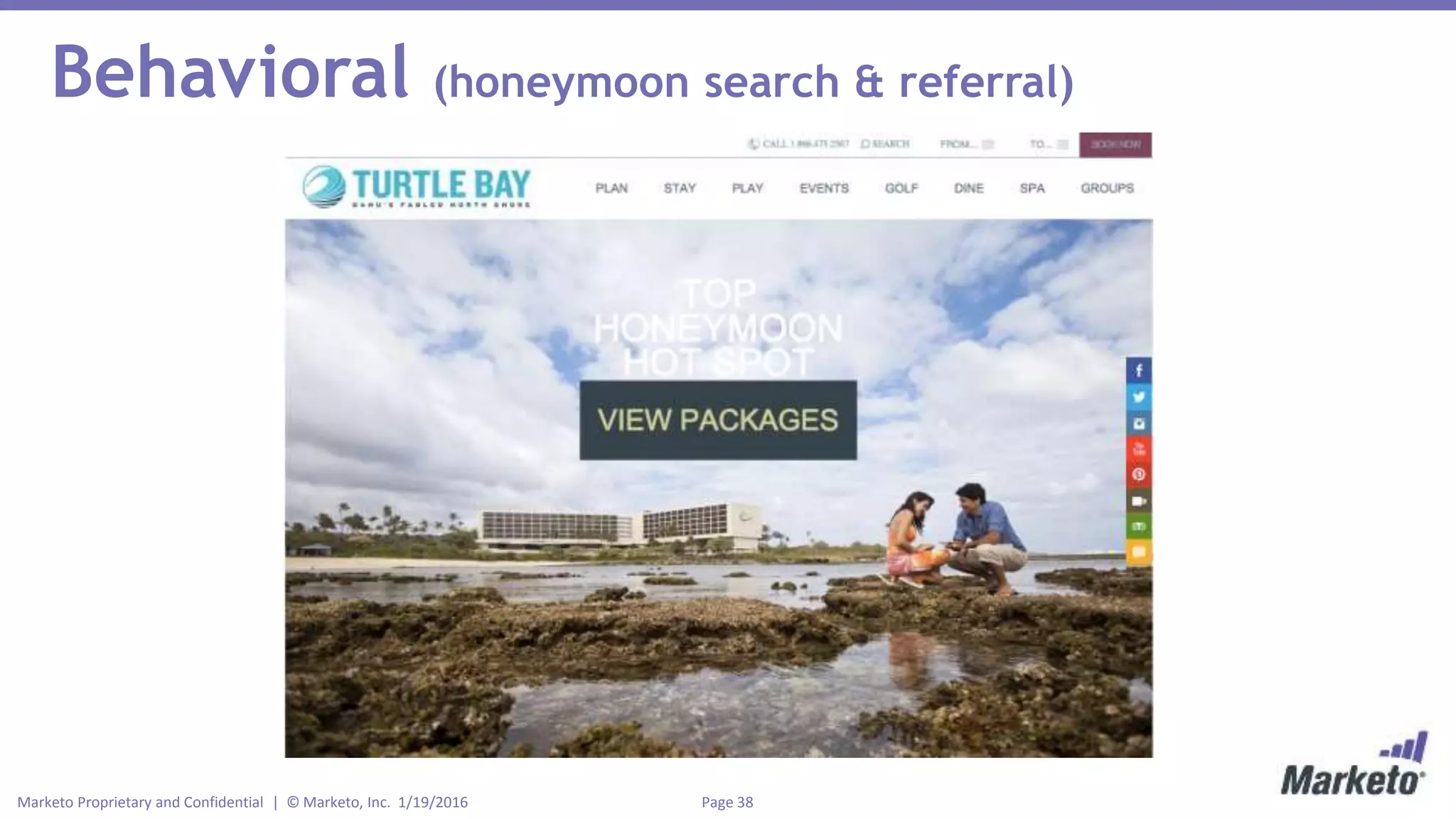 Page 38Marketo Proprietary and Confidential | © Marketo, Inc. 1/19/2016
Behavioral (honeymoon search & referral)
 