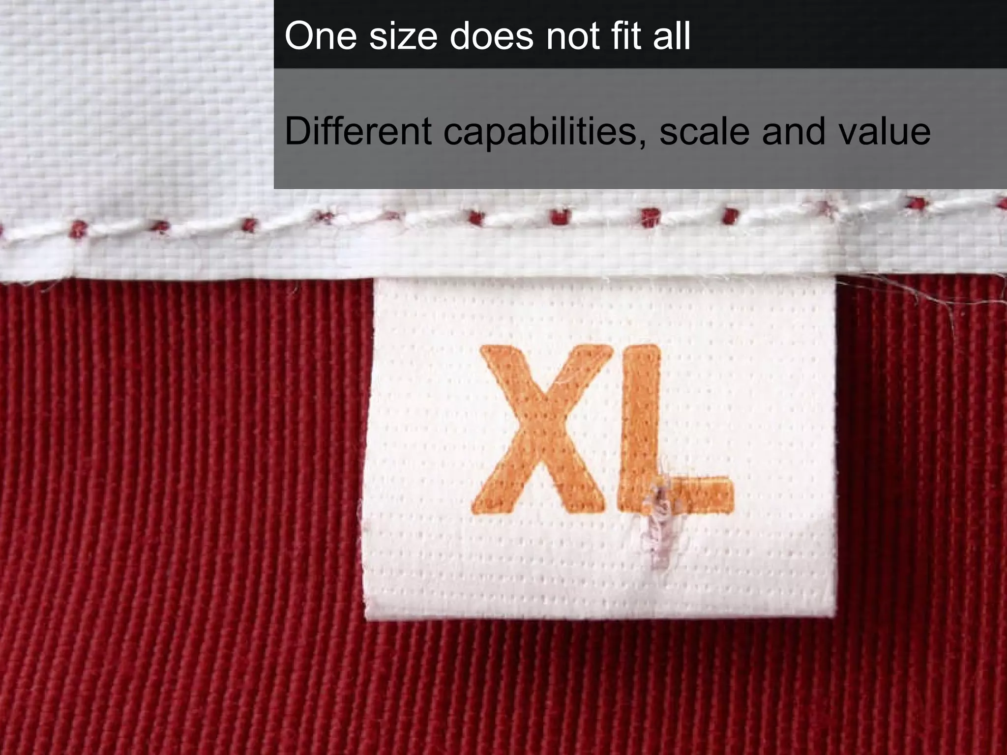 One size does not fit all Different capabilities, scale and value 
