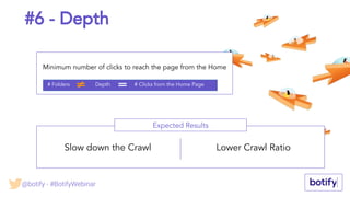 Minimum number of clicks to reach the page from the Home
#6 - Depth
Expected Results
Slow down the Crawl Lower Crawl Ratio
# Folders Depth # Clicks from the Home Page
@botify - #BotifyWebinar
 