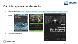 Caminhos para aprenderYocto
- Tutoriais/webinars - https://www.youtube.com/@LinuxfoundationOrg/search?query=yocto
- Livros
- Cursos e treinamento
 