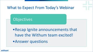 WithumSmith+Brown, PC | BE IN A POSITION OF STRENGTH
5
SM
What to Expect From Today’s Webinar
•Recap Ignite announcements that
have the Withum team excited!
•Answer questions
Objectives
 