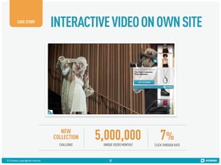 CASE STUDY

INTERACTIVE VIDEO ON OWN SITE

NEW
COLLECTION
CHALLENGE

© Kiosked copyrighted material!

5,000,000
UNIQUE USERS MONTHLY

25

7%

CLICK-THROUGH RATE

 