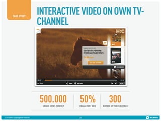 CASE STUDY

INTERACTIVE VIDEO ON OWN TVCHANNEL

500.000
UNIQUE USERS MONTHLY

© Kiosked copyrighted material!

50%

ENGAGEMENT RATE

27

300

NUMBER OF VIDEOS KIOSKED

 