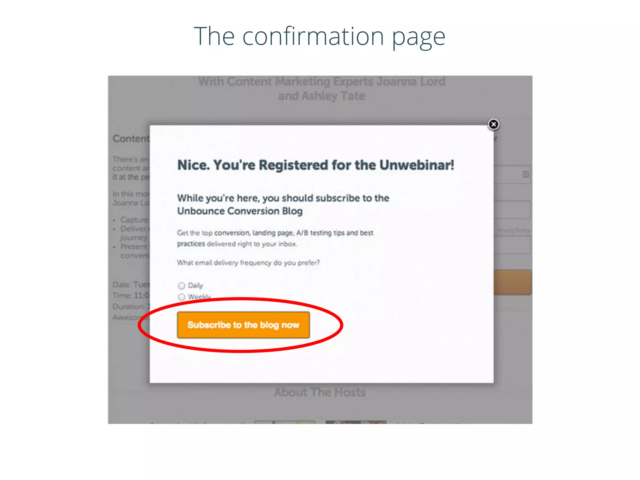 The conﬁrmation page
 