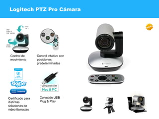 Logitech PTZ Pro Cámara
Control de
movimiento
Conexión USB
Plug & Play
Certificado para
distintas
soluciones de
video llamadas
Control intuitivo con
posiciones
predeterminadas
 