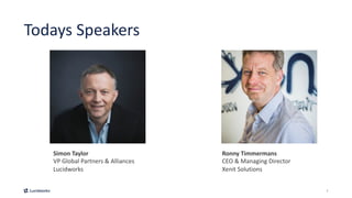 1
Todays Speakers
Simon Taylor
VP Global Partners & Alliances
Lucidworks
Ronny Timmermans
CEO & Managing Director
Xenit Solutions
 