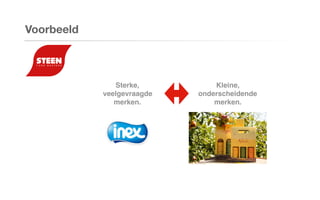 Voorbeeld
Sterke,
veelgevraagde
merken.
Kleine,
onderscheidende
merken.
 