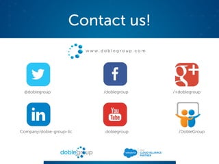 Contact us!
w w w . d o b l e g r o u p . c o m
@doblegroup /doblegroup /+doblegroup
Company/doble-group-llc doblegroup /DobleGroup
 