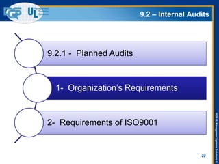 DQS-ULManagementSystemsSolutions©
9.2 – Internal Audits
22
9.2.1 - Planned Audits
1- Organization’s Requirements
2- Requirements of ISO9001
 