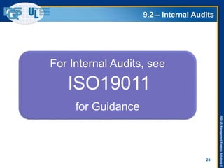 DQS-ULManagementSystemsSolutions©
9.2 – Internal Audits
24
For Internal Audits, see
ISO19011
for Guidance
 