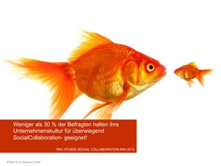 Weniger als 30 % der Befragten halten ihre
Unternehmenskultur für überwiegend
SocialCollaboration- geeignet!
PAC STUDIE SOCIAL COLLABORATION MAI 2013

© Beck et al. Services GmbH

 