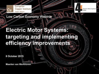 Electric Motor Systems:
targeting and implementing
efficiency improvements
8 October 2015
Maarten van Werkhoven
Low Carbon Economy Webinar
 