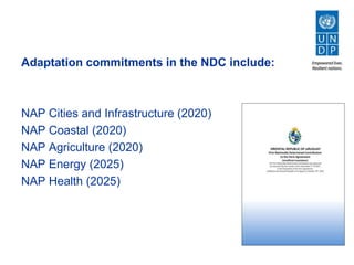 Adaptation commitments in the NDC include:
NAP Cities and Infrastructure (2020)
NAP Coastal (2020)
NAP Agriculture (2020)
NAP Energy (2025)
NAP Health (2025)
 