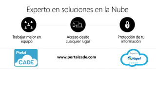 Trabajar mejor en
equipo
Acceso desde
cualquier lugar
Protección de tu
información
www.portalcade.com
 